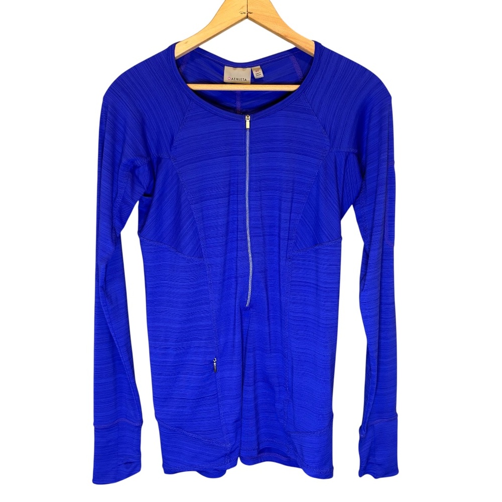 Athleta Womens 1/2 Zip Tracker Running Top Bright Blue Size MT‎